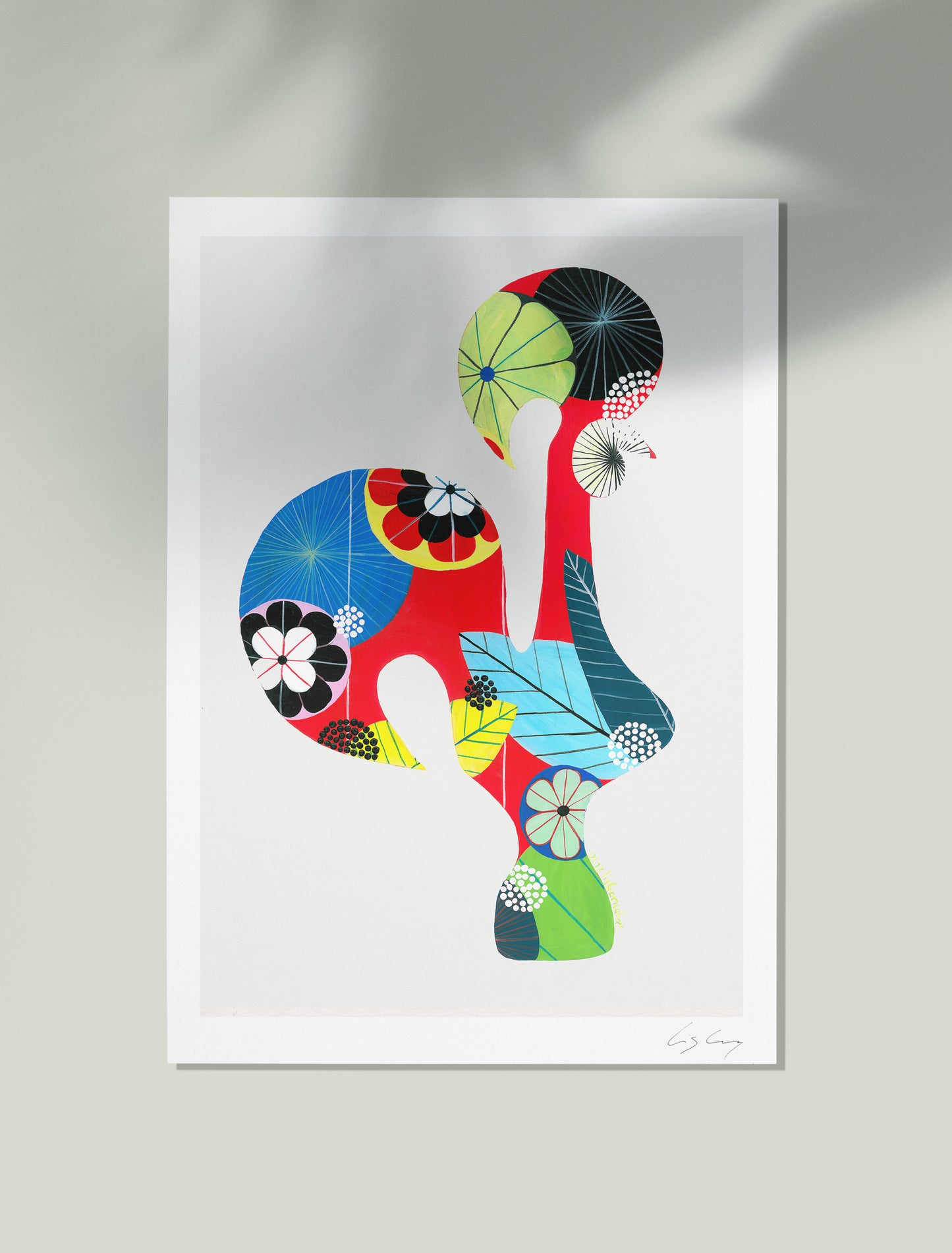 An unframed fine art print, by Lis Gonçalves. Open edition, signed by the artist (printed in Hahnemühle matt fibre paper) featuring a colorful Portuguese rooster on a white background