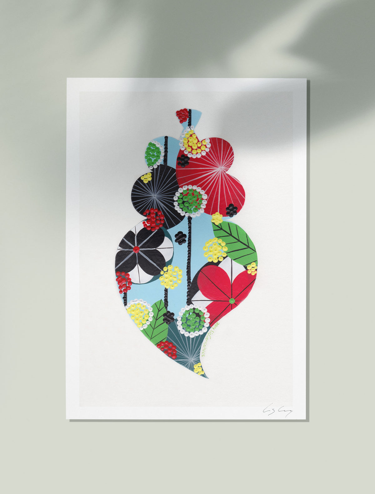An unframed fine art print, by Lis Gonçalves. Open edition, signed by the artist (printed in Hahnemühle matt fibre paper) featuring a colorful Portuguese Viana heart on a white background