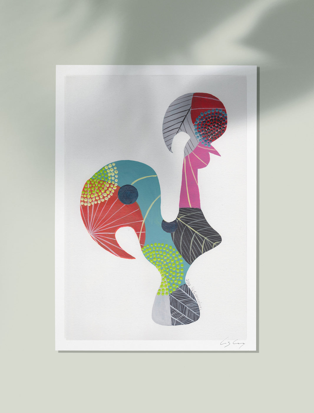 An unframed fine art print, by Lis Gonçalves. Open edition, signed by the artist (printed in Hahnemühle matt fibre paper) featuring a colorful Portuguese rooster on a white background.
