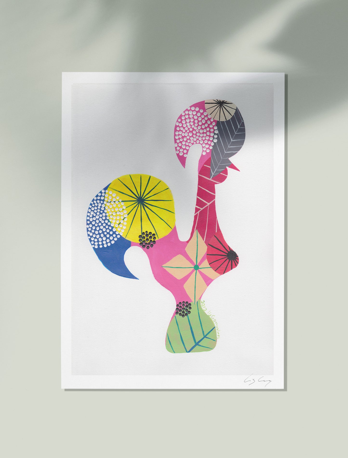 An unframed fine art print, by Lis Gonçalves. Open edition, signed by the artist (printed in Hahnemühle matt fibre paper) featuring a colorful Portuguese rooster on a white background
