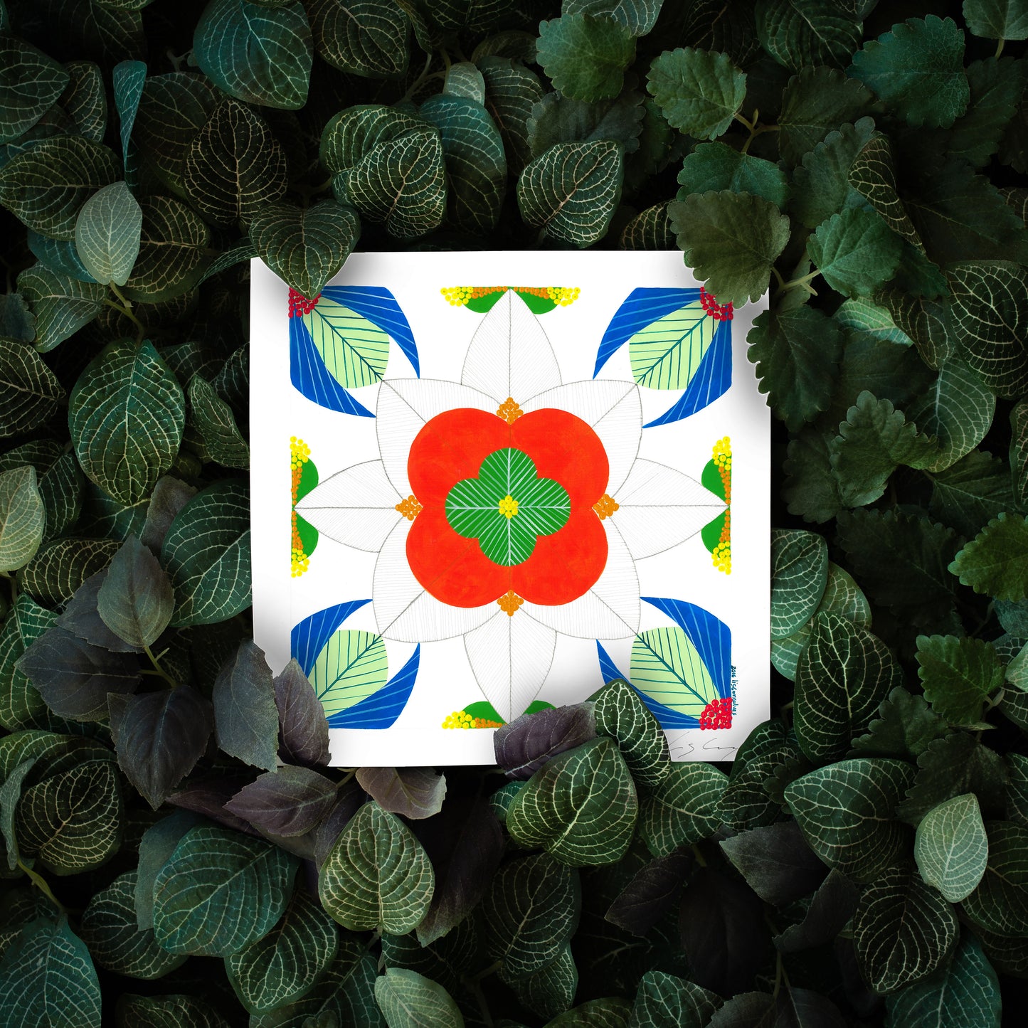 Portuguese Tiles (Mixed media - Orange)