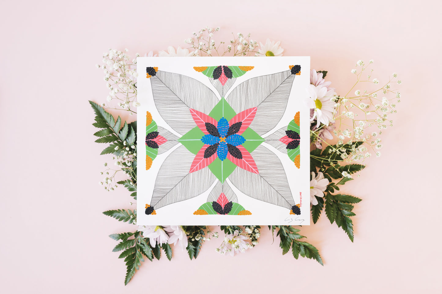 Portuguese Tiles (Mixed media - Pink)