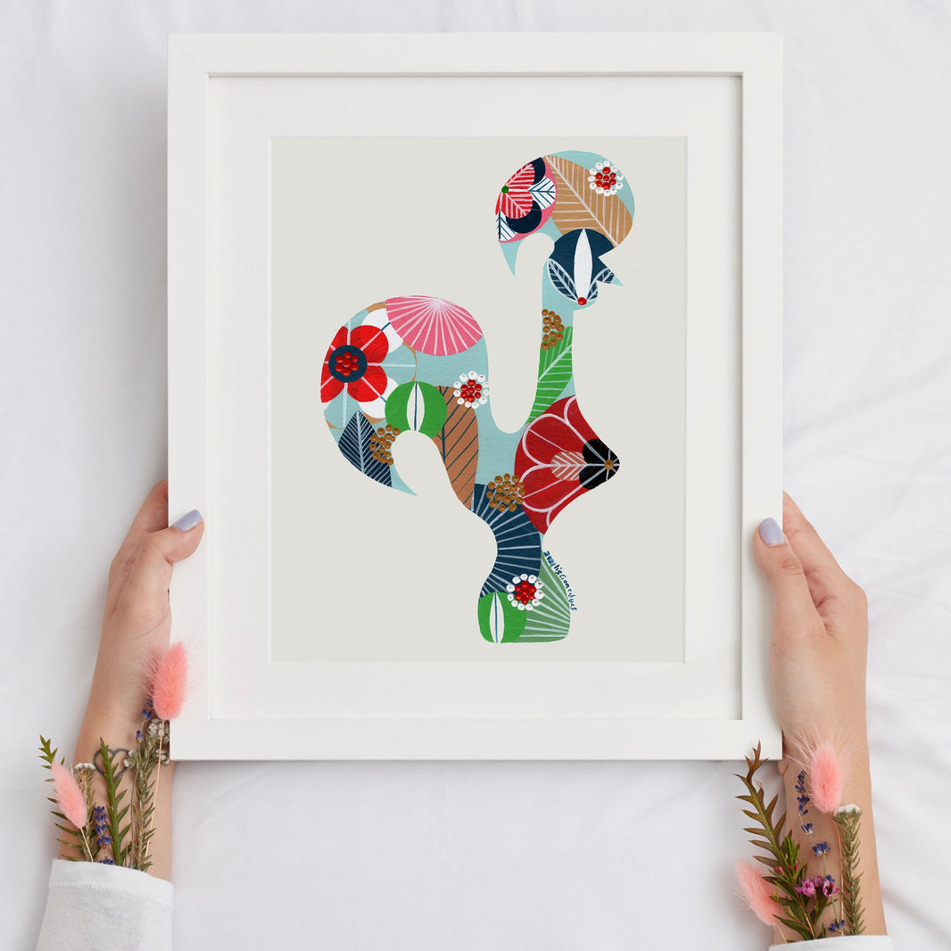Portuguese Rooster (Light Blue) - Acrylic on Paper