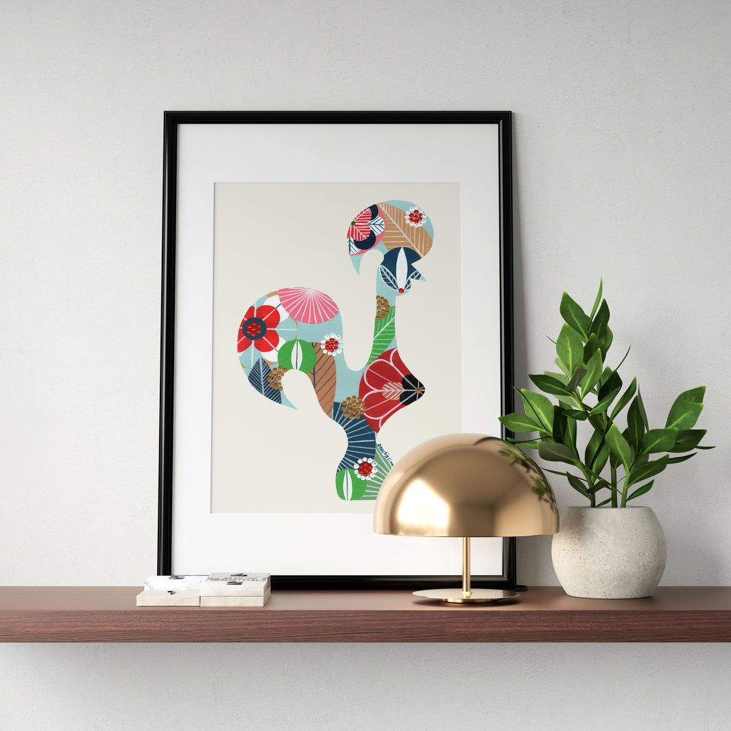 Portuguese Rooster (Light Blue) - Acrylic on Paper