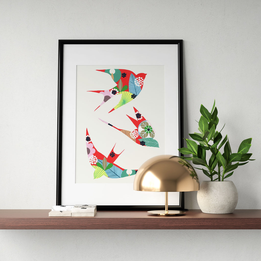 Swallows (Red #2) - Acrylic on Paper