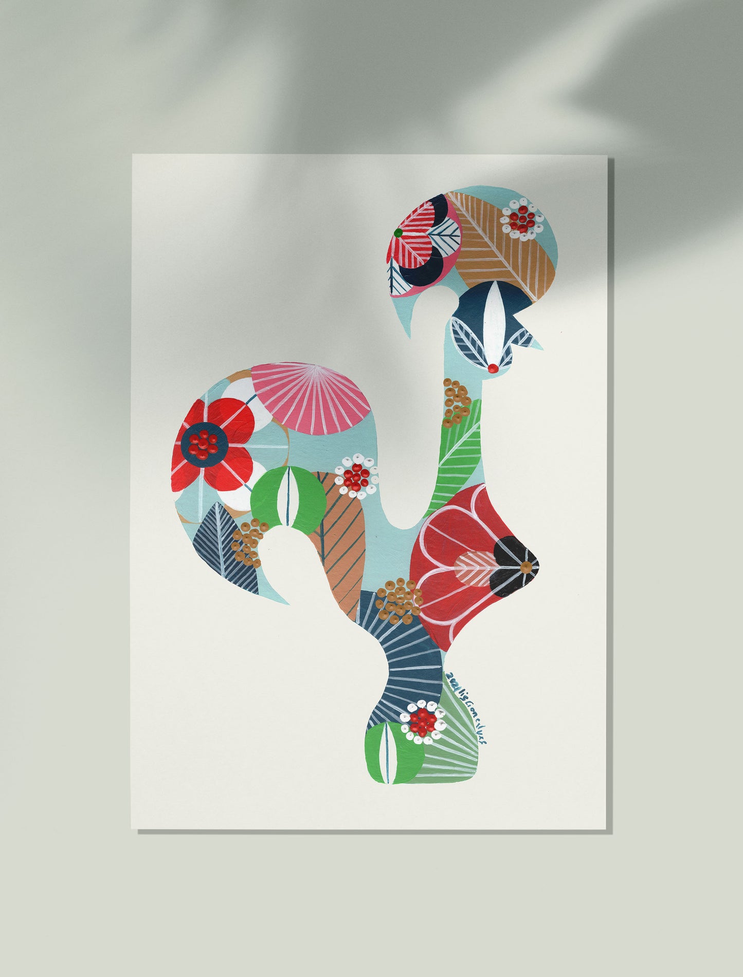 Portuguese Rooster (Light Blue) - Acrylic on Paper