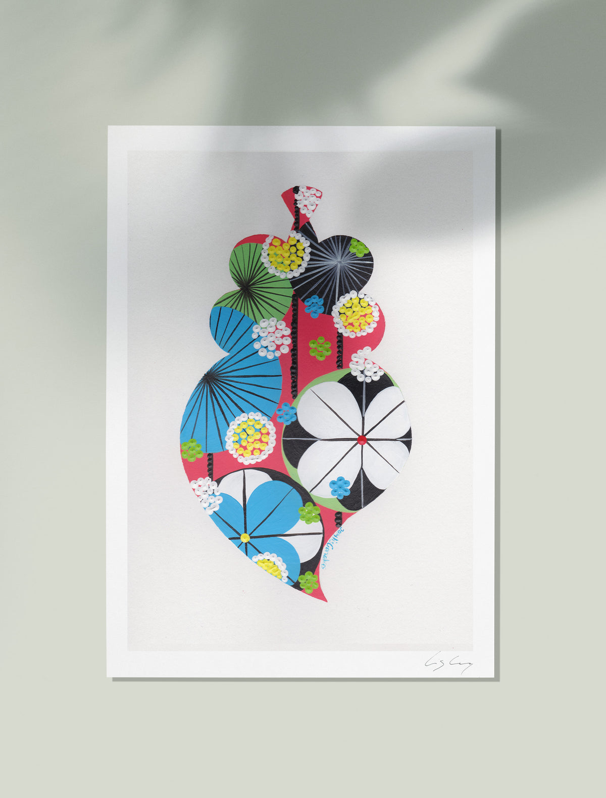 An unframed fine art print, by Lis Gonçalves. Open edition, signed by the artist (printed in Hahnemühle matt fibre paper) featuring a colorful Portuguese Viana heart on a white background