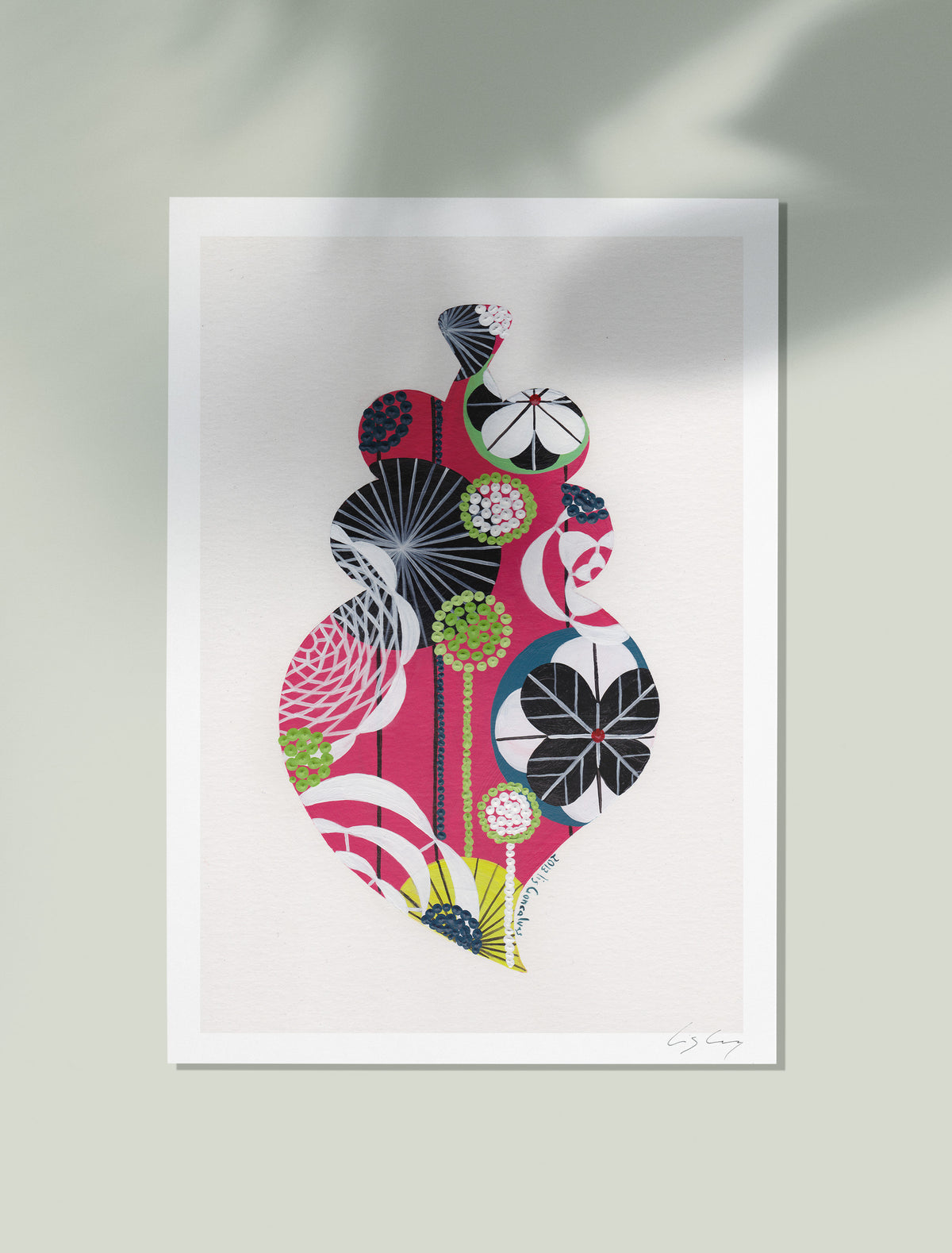 An unframed fine art print, by Lis Gonçalves. Open edition, signed by the artist (printed in Hahnemühle matt fibre paper) featuring a colorful Portuguese Viana heart on a light gray background