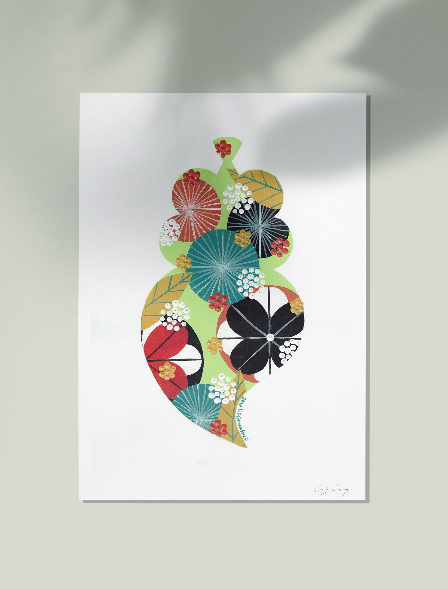 An unframed fine art print, by Lis Gonçalves. Open edition, signed by the artist (printed in Hahnemühle matt fibre paper) featuring a colorful Portuguese Viana heart on a white background