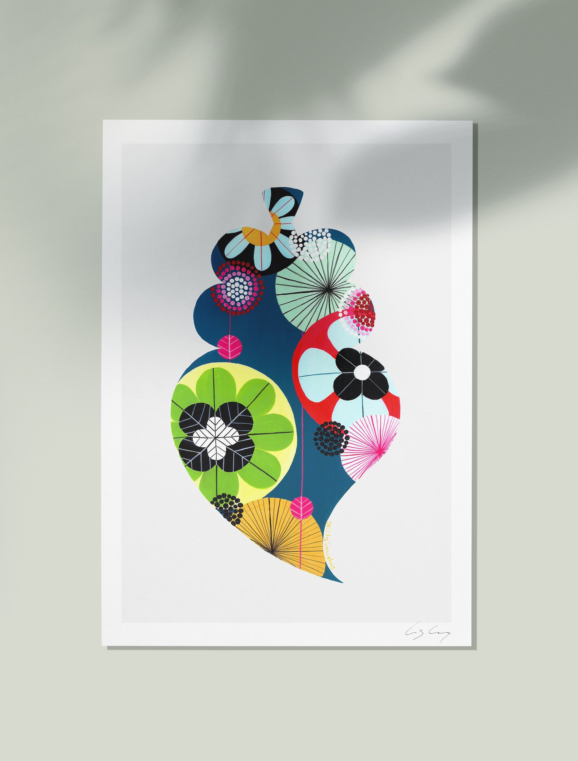 An unframed fine art print, by Lis Gonçalves. Open edition, signed by the artist (printed in Hahnemühle matt fibre paper) featuring a colorful Portuguese Viana heart on a white background