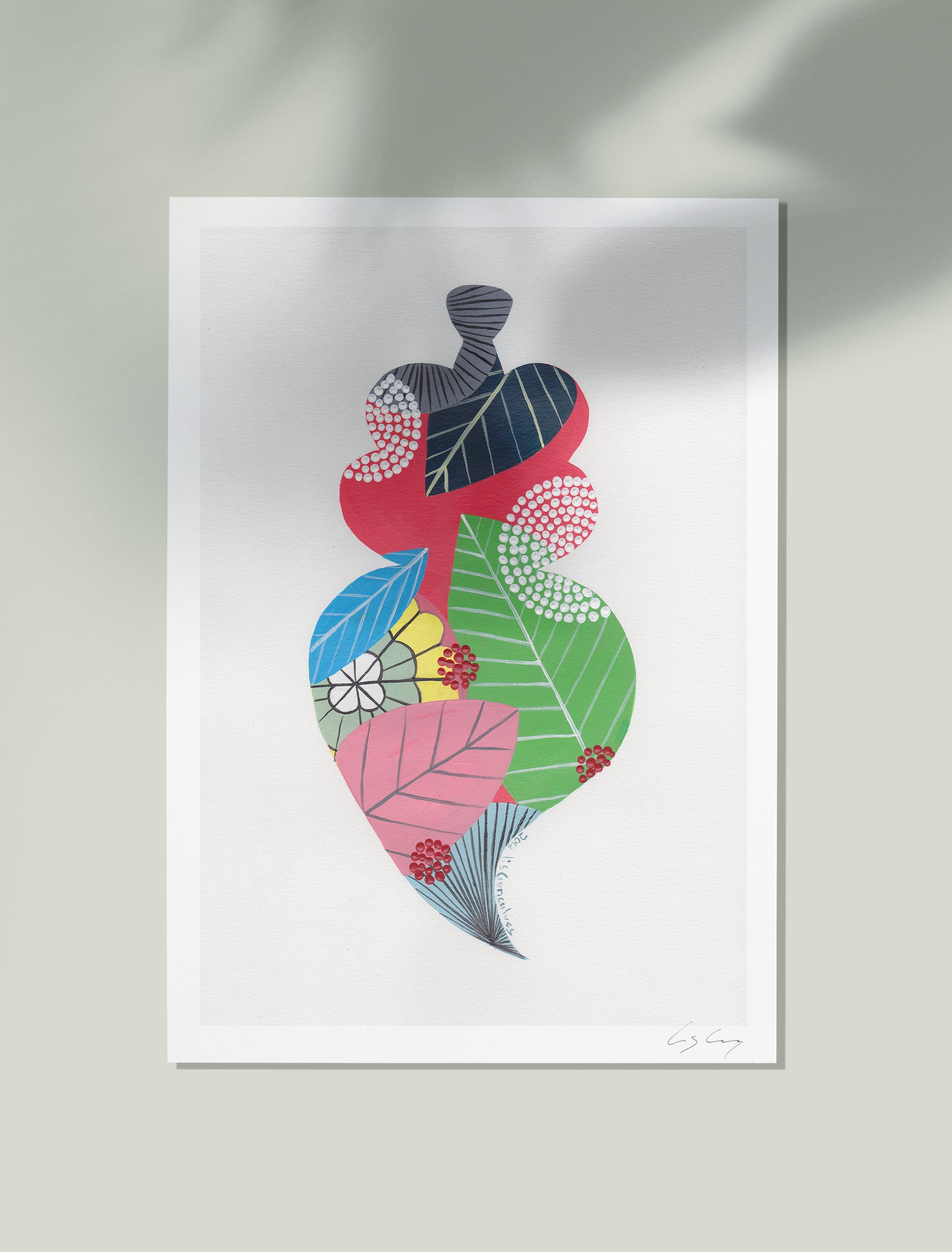 An unframed fine art print, by Lis Gonçalves. Open edition, signed by the artist (printed in Hahnemühle matt fibre paper) featuring a colorful Portuguese Viana heart on a white background.