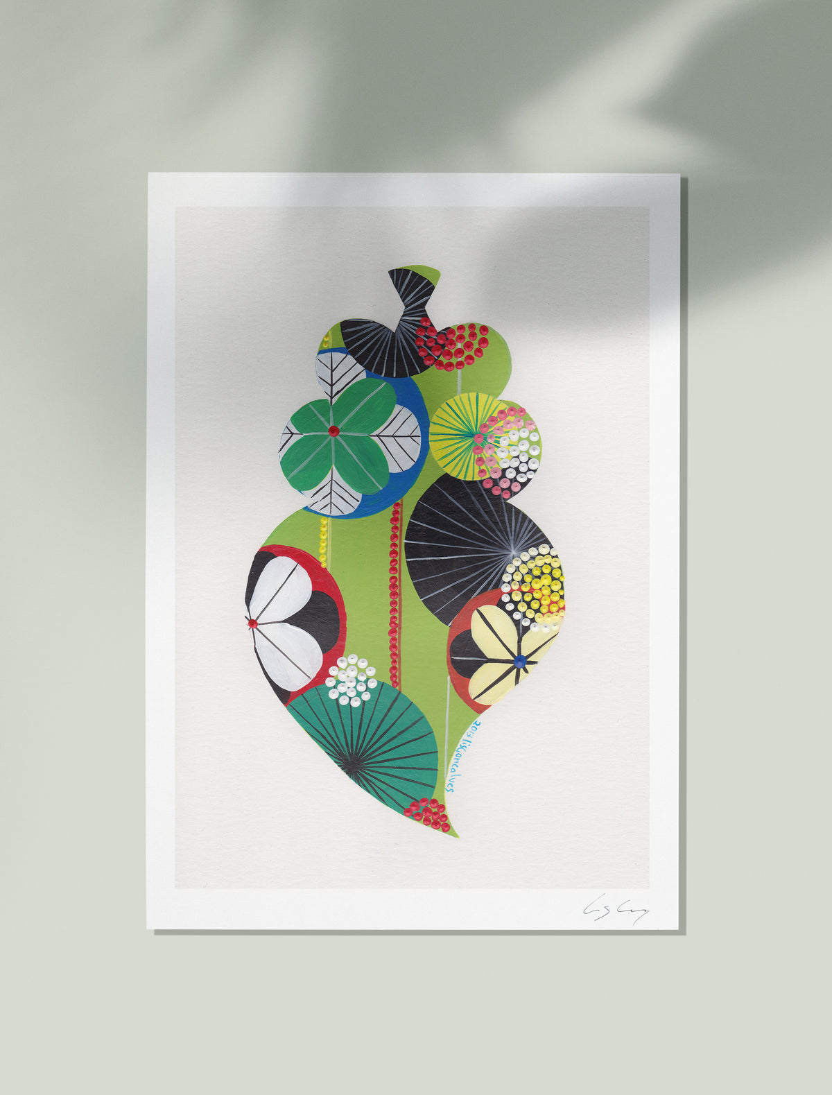 An unframed fine art print, by Lis Gonçalves. Open edition, signed by the artist (printed in Hahnemühle matt fibre paper) featuring a colorful Portuguese Viana heart on a light gray background.