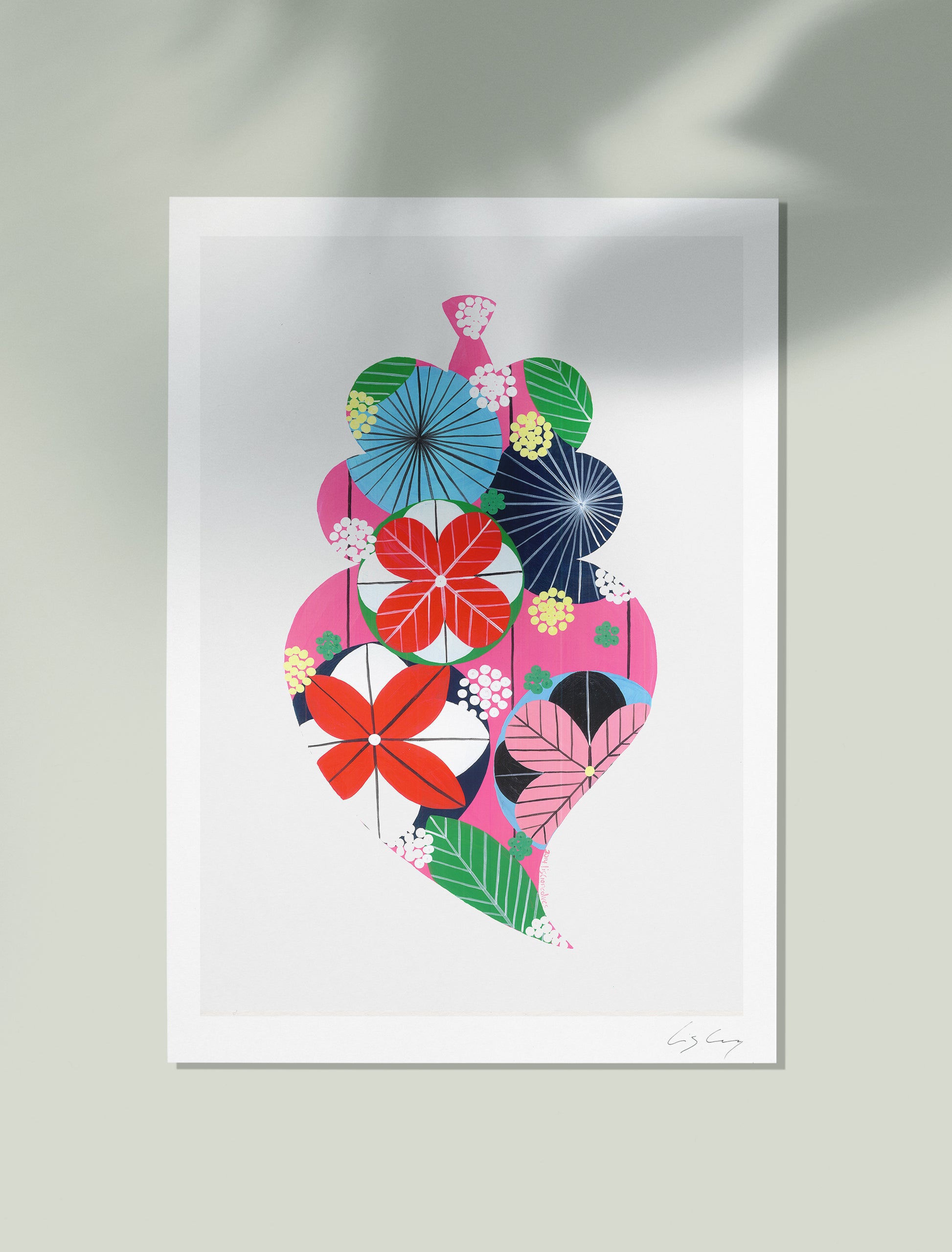An unframed fine art print, by Lis Gonçalves. Open edition, signed by the artist (printed in Hahnemühle matt fibre paper) featuring a colorful Portuguese Viana heart on a white background.
