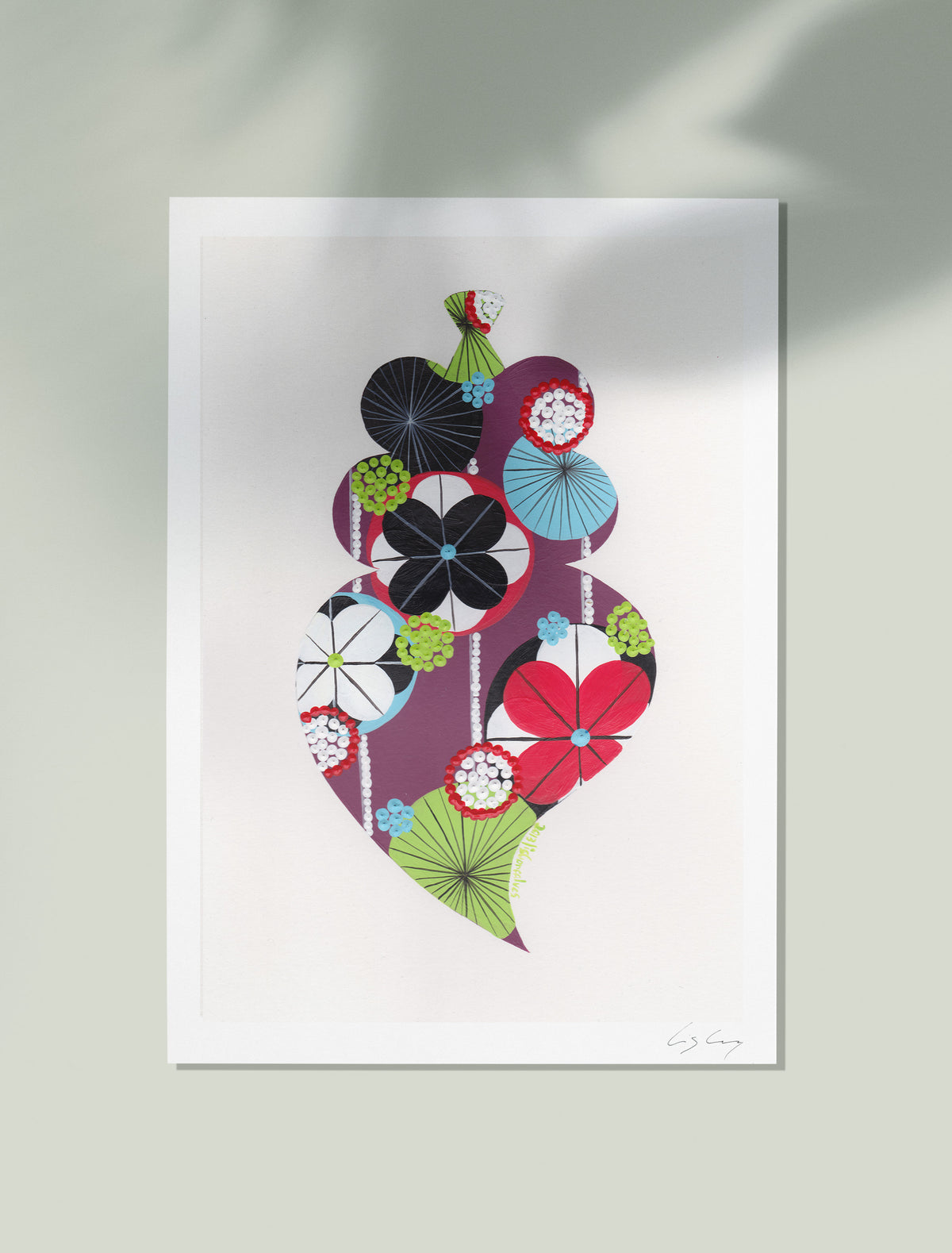 An unframed fine art print, by Lis Gonçalves. Open edition, signed by the artist (printed in Hahnemühle matt fibre paper) featuring a colorful Portuguese Viana heart on a white background
