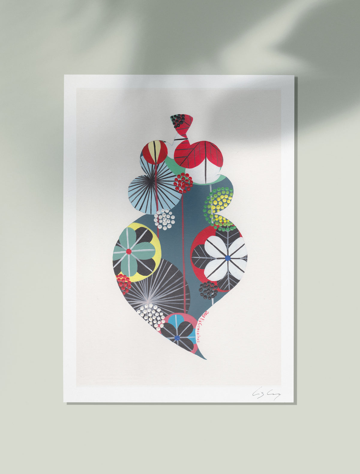An unframed fine art print, by Lis Gonçalves. Open edition, signed by the artist (printed in Hahnemühle matt fibre paper) featuring a colorful Portuguese Viana heart on a white background