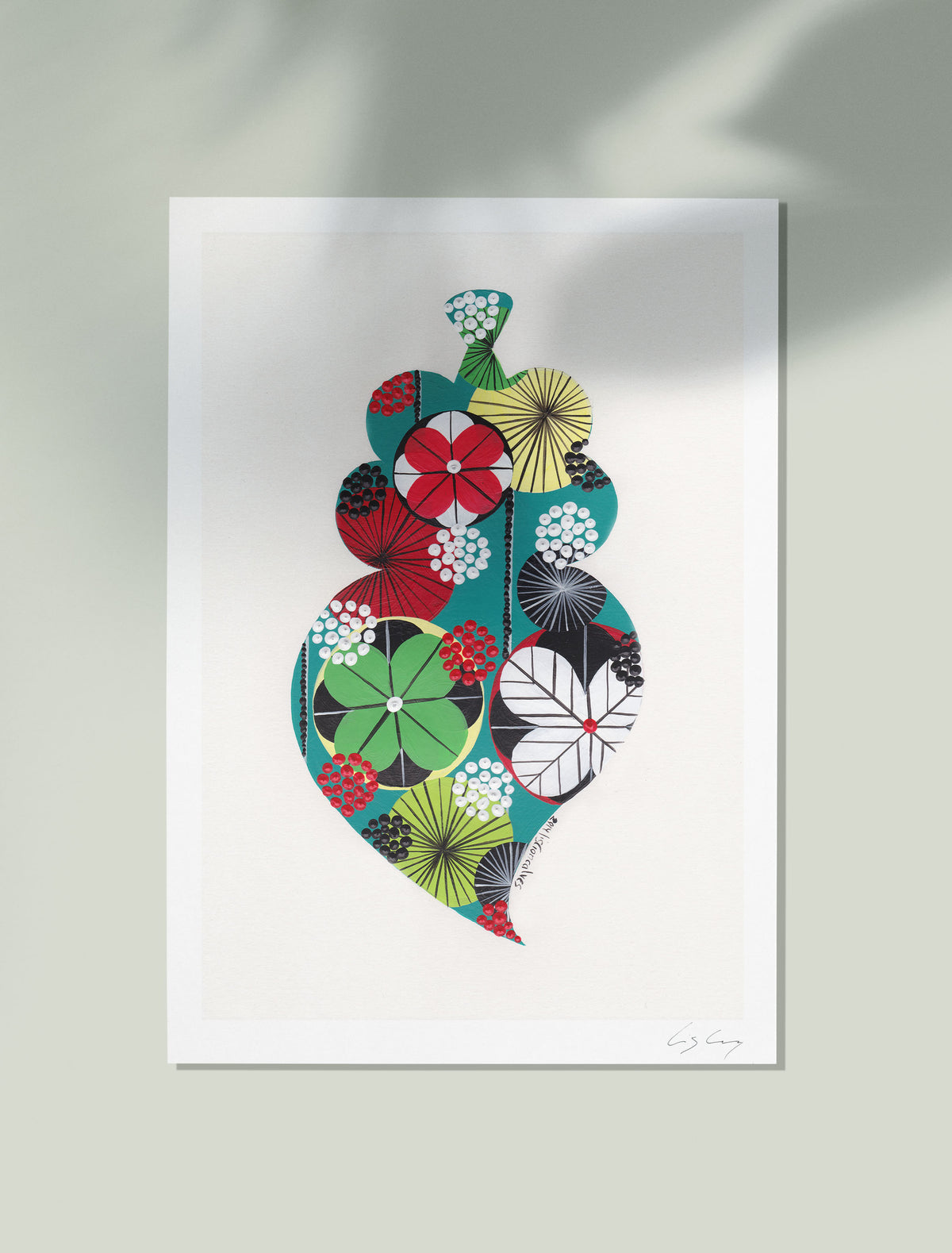 An unframed fine art print, by Lis Gonçalves. Open edition, signed by the artist (printed in Hahnemühle matt fibre paper) featuring a colorful Portuguese Viana heart  on a white background