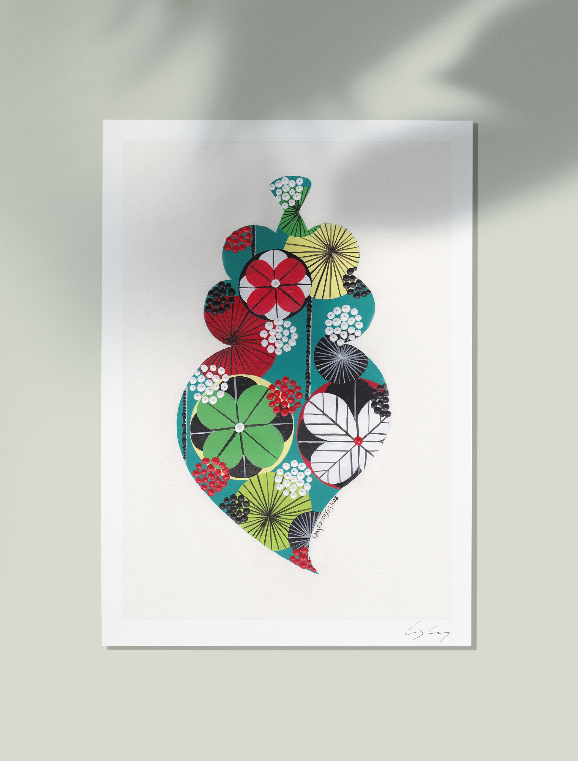 An unframed fine art print, by Lis Gonçalves. Open edition, signed by the artist (printed in Hahnemühle matt fibre paper) featuring a colorful Portuguese Viana heart  on a white background
