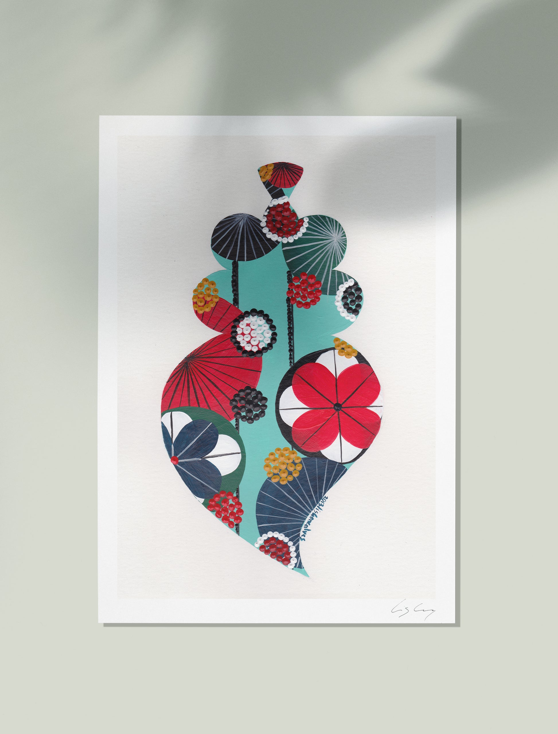 An unframed fine art print, by Lis Gonçalves. Open edition, signed by the artist (printed in Hahnemühle matt fibre paper) featuring a colorful Portuguese Viana heart on a white background.