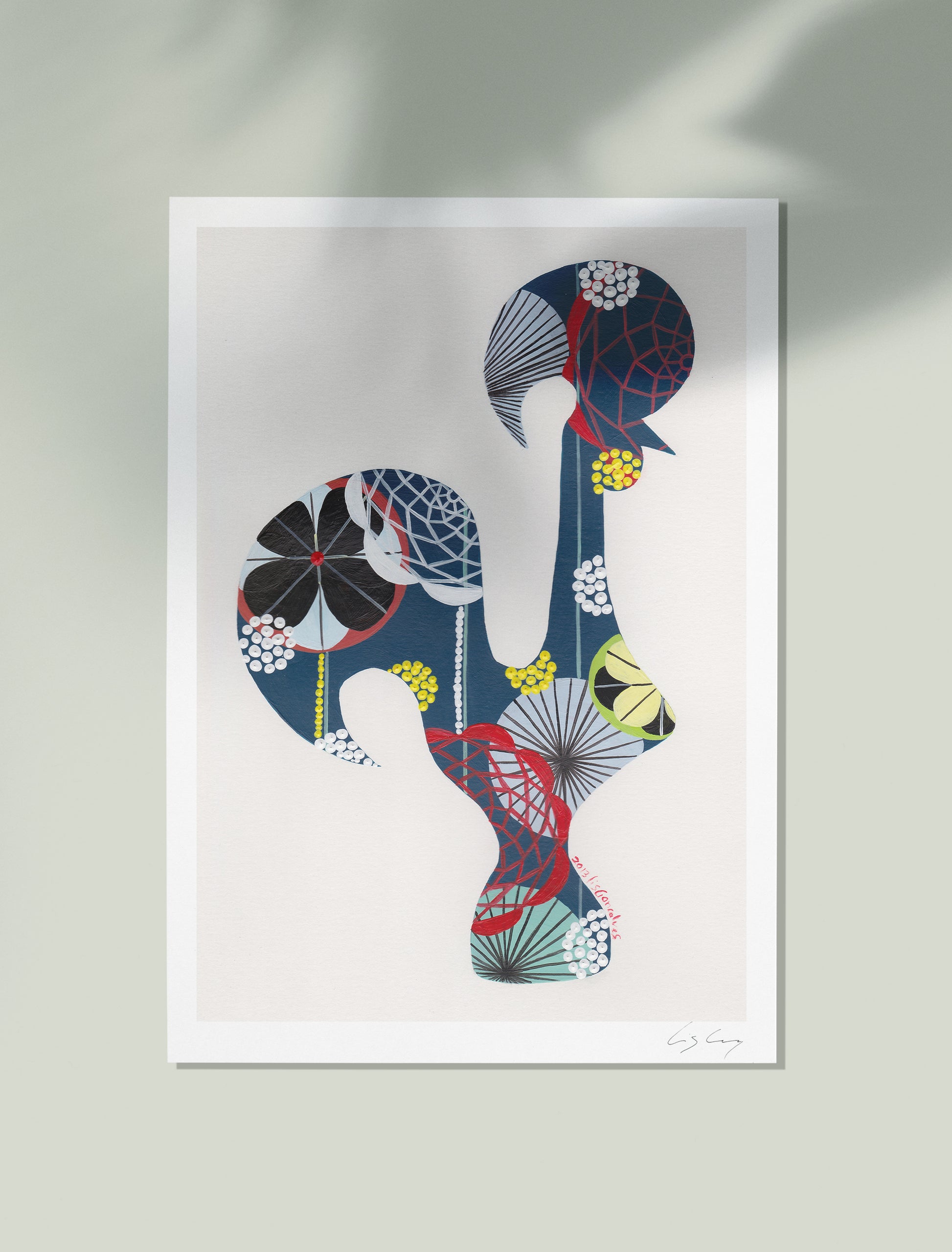 An uframed fine art print, by Lis Gonçalves. Open edition, signed by the artist (printed in Hahnemühle matt fibre paper) featuring a colorful Portuguese rooster displayed over a white background
