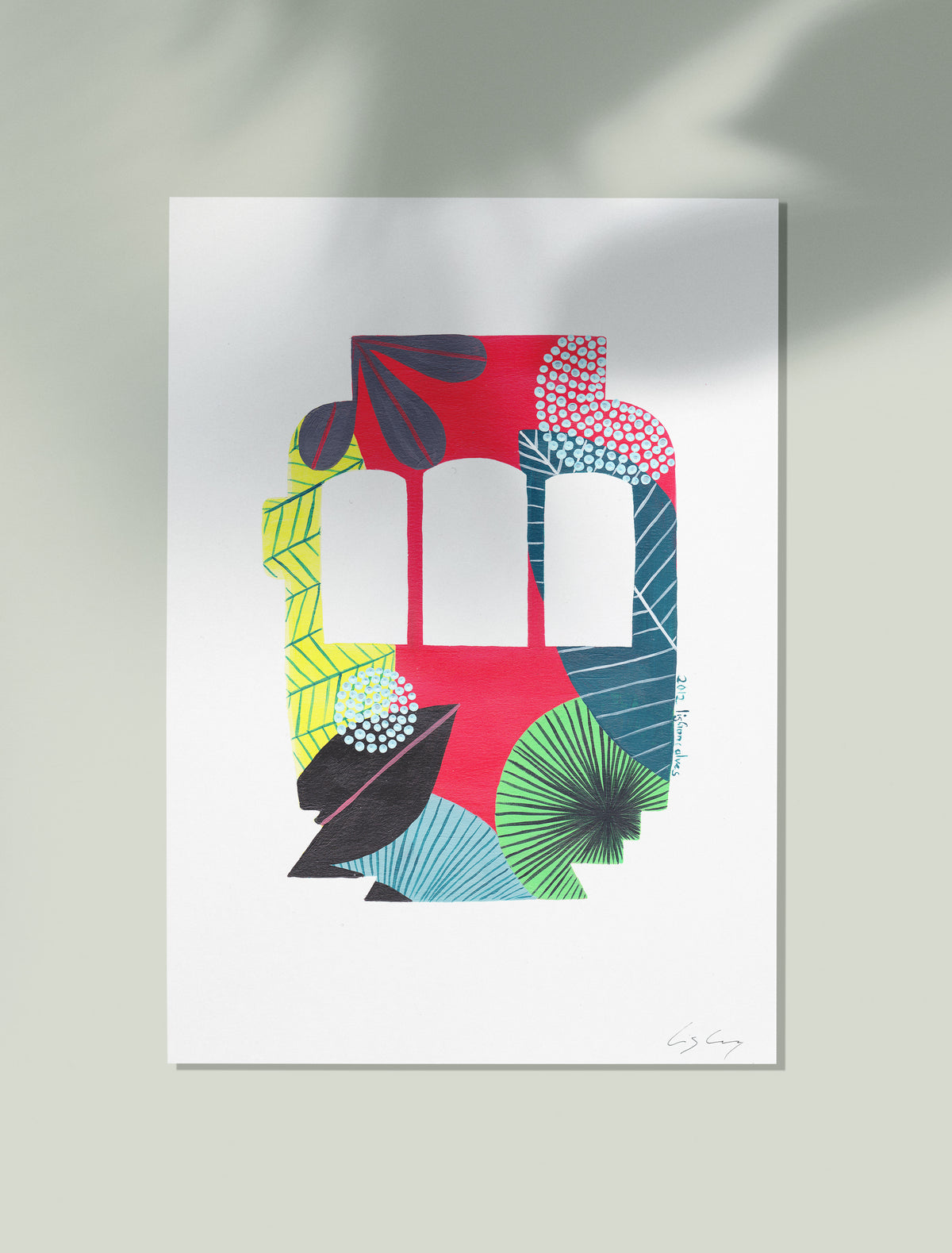 An unframed fine art print, by Lis Gonçalves. Open edition, signed by the artist (printed in Hahnemühle matt fibre paper) featuring a colorful Lisbon tram on a white background